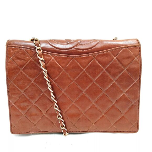 (R784) Chanel Shoulder Bag Chain Brown Lamb Skin - Picture 1 of 8